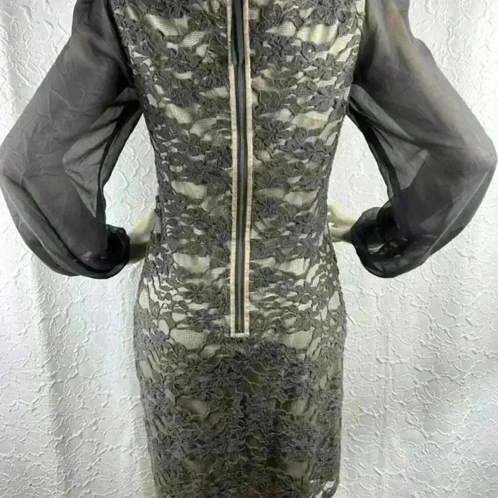 Eliza J Lace Sheath Dress Grey Long Sheer Sleeve 8 - Picture 3 of 12